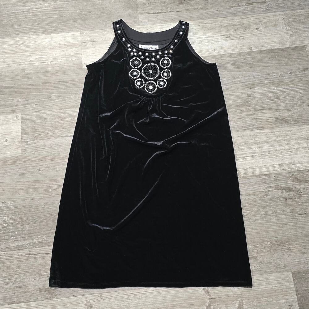 Another Thyme Vintage Black Velvet & Pearl Embellished Dress